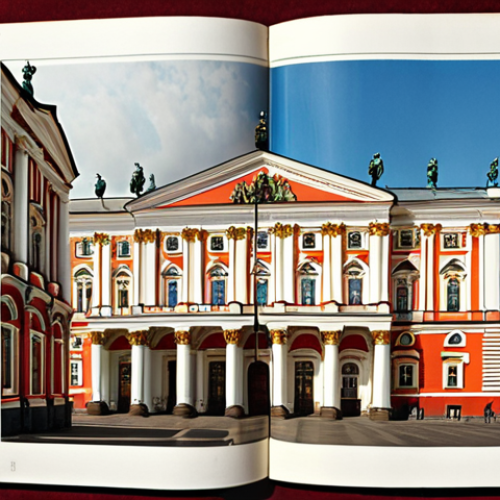 Home 15 **Image:** A vibrant photo collage showcasing iconic Russian cultural elements: the Hermitage Museum, Bolshoi Theatre, Russian literature books, and a map highlighting major cities like Moscow and St. Petersburg. The overall feel is one of cultural richness and historical depth.