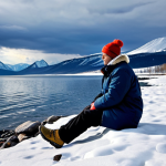 시베리아 횡단 열차 여행 - Baikal Lake Serenity**

A lone, fully clothed traveler sits on the rocky shore of Lake Baikal, Russi...