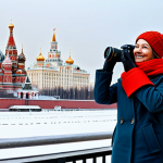 러시아 여행 비자 신청 방법 - Moscow Cityscape**

"A professional female tourist, fully clothed in a modest winter coat and scarf,...