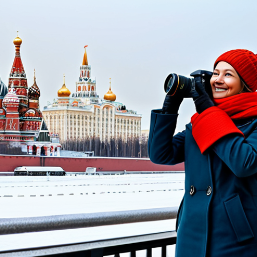 Home 4 러시아 여행 비자 신청 방법 - Moscow Cityscape**
"A professional female tourist, fully clothed in a modest winter coat and scarf,...